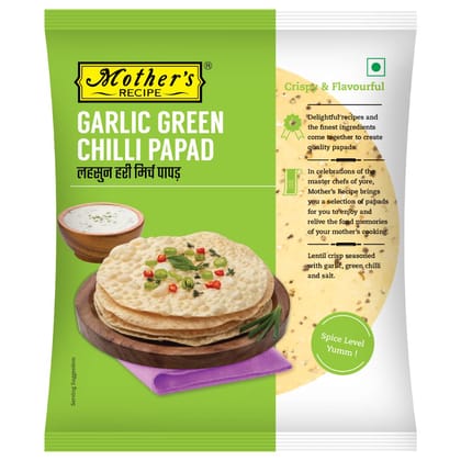 Mother's Recipe Garlic Green Chilli Papad 5" Pouch, 180 G