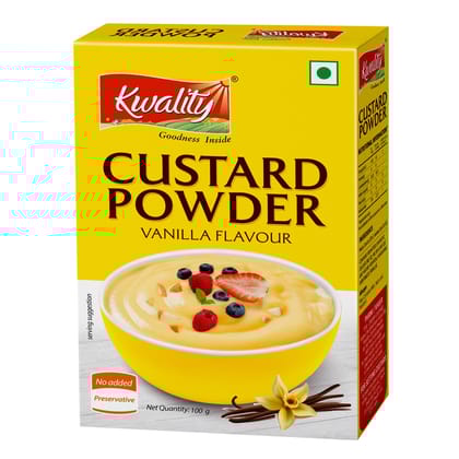 Kwality Kwality Custard Powder Vanilla, 100G (Pack1), Vanilla Flavor, Smooth & Creamy Custard, Quality Ingredients, Best For Fruit Salads |