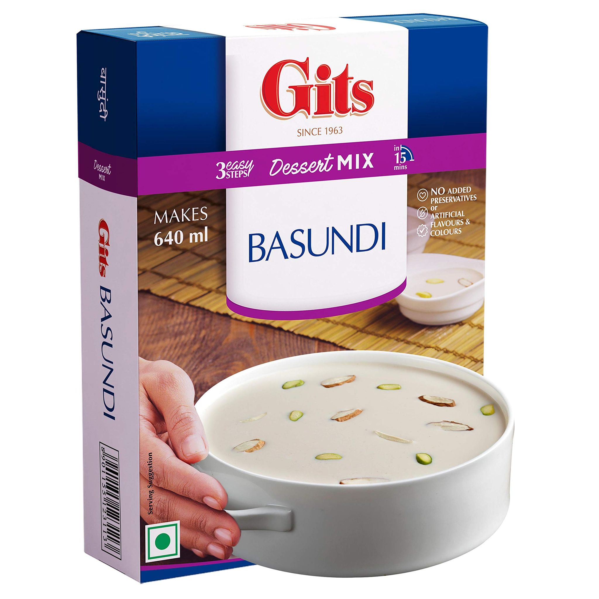 Gits Instant Basundi Dessert Mix, Pure Veg, Indian Sweet And Dessert Ready Mix, 125G