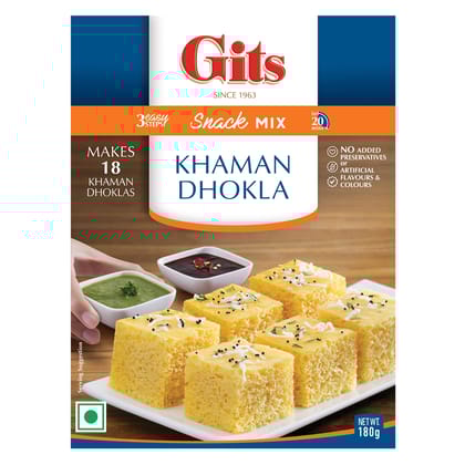 Gits Instant Khaman Dhokla Snack Mix, Makes 18 Per Pack, Pure Veg, Indian Snack Mix, 180G