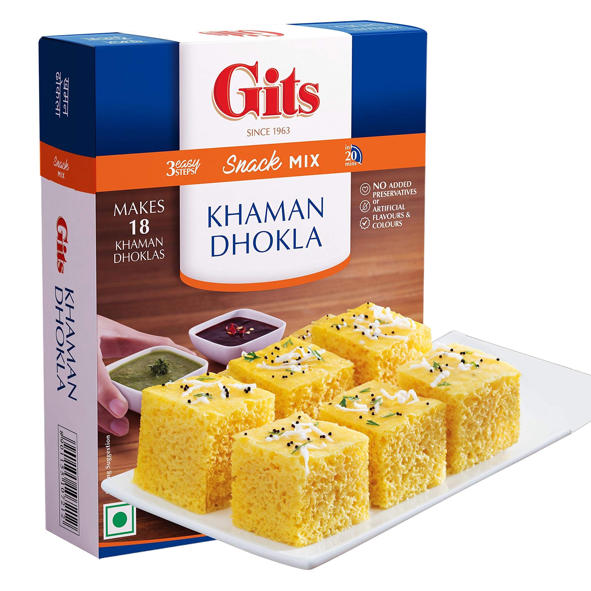 Gits Instant Khaman Dhokla Snack Mix, Makes 18 Per Pack, Pure Veg, Indian Snack Mix, 180G