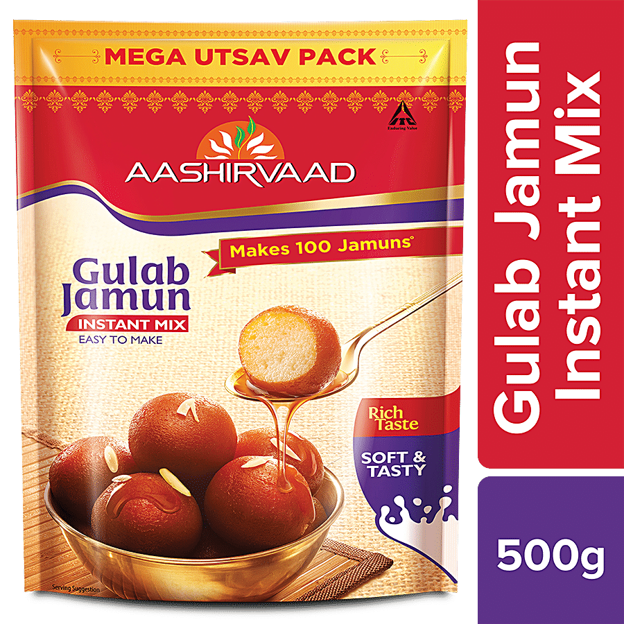 Aashirvaad Instant Mix Gulab Jamun, Easy To Make, Soft & Delicious, In Just 3 Steps, 500 G Pouch