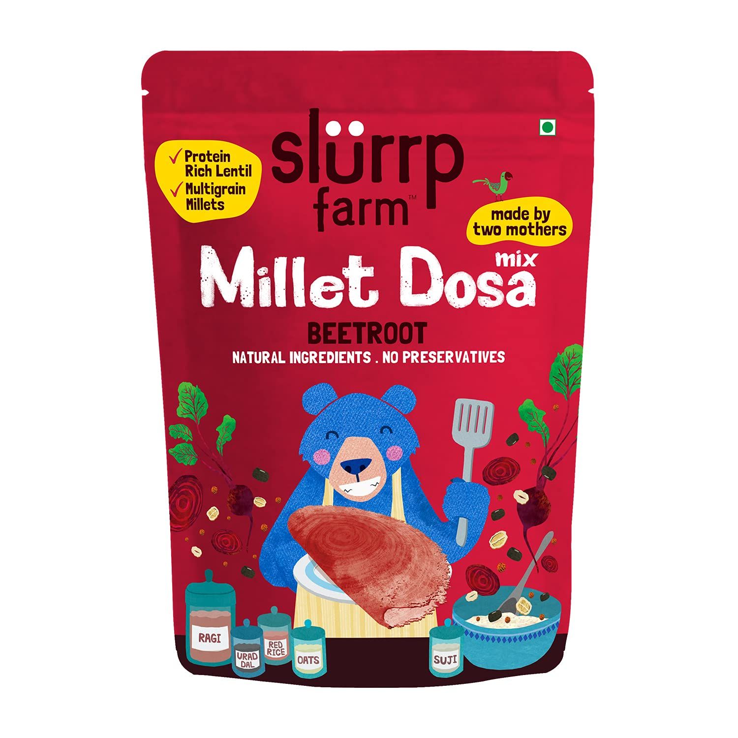 Slurrp Farm Millet Dosa Instant Mix, Supergrains And Beetroot, Natural And Healthy Food, 150Gm