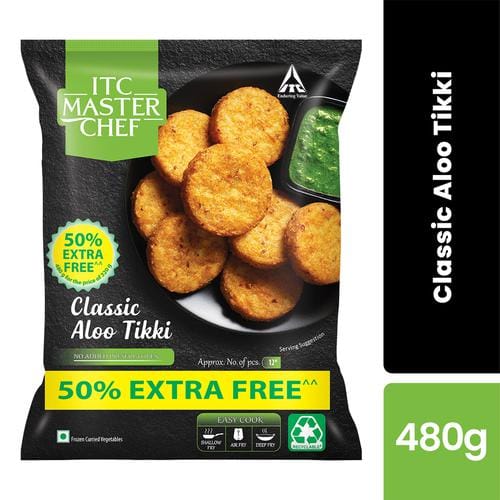 Itc Master Chef Classic Aloo Tikki, Veg Frozen Snack, Ready To Cook, 480 G