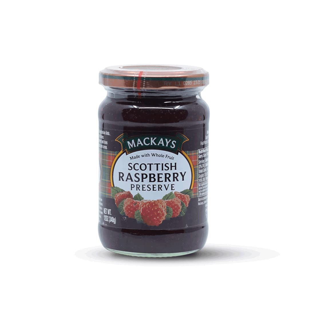 Mackays Scottish Raspberry Preserve Jam For Bread, Made In Small Batches, Vegan, No Artificial Color And Flavor, Gluten Free, Made With Whole Fruits, 340Gm