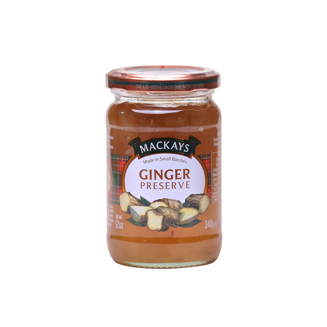 Mackays Ginger Preserve Jam For Bread, Made In Small Batches, Vegan Friendly Product, No Artificial Color Or Flavor, Gluten Free, Natural Fruit Jam With Real Fruits, 340Gm