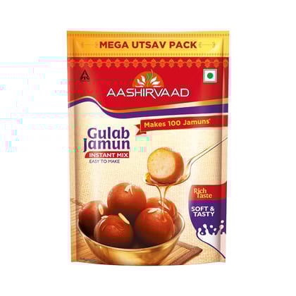 Aashirvaad Instant Mix Gulab Jamun, 500G Pack, Easy To Make Soft & Delicious, 100 Gulab Jamuns In Just 3 Steps