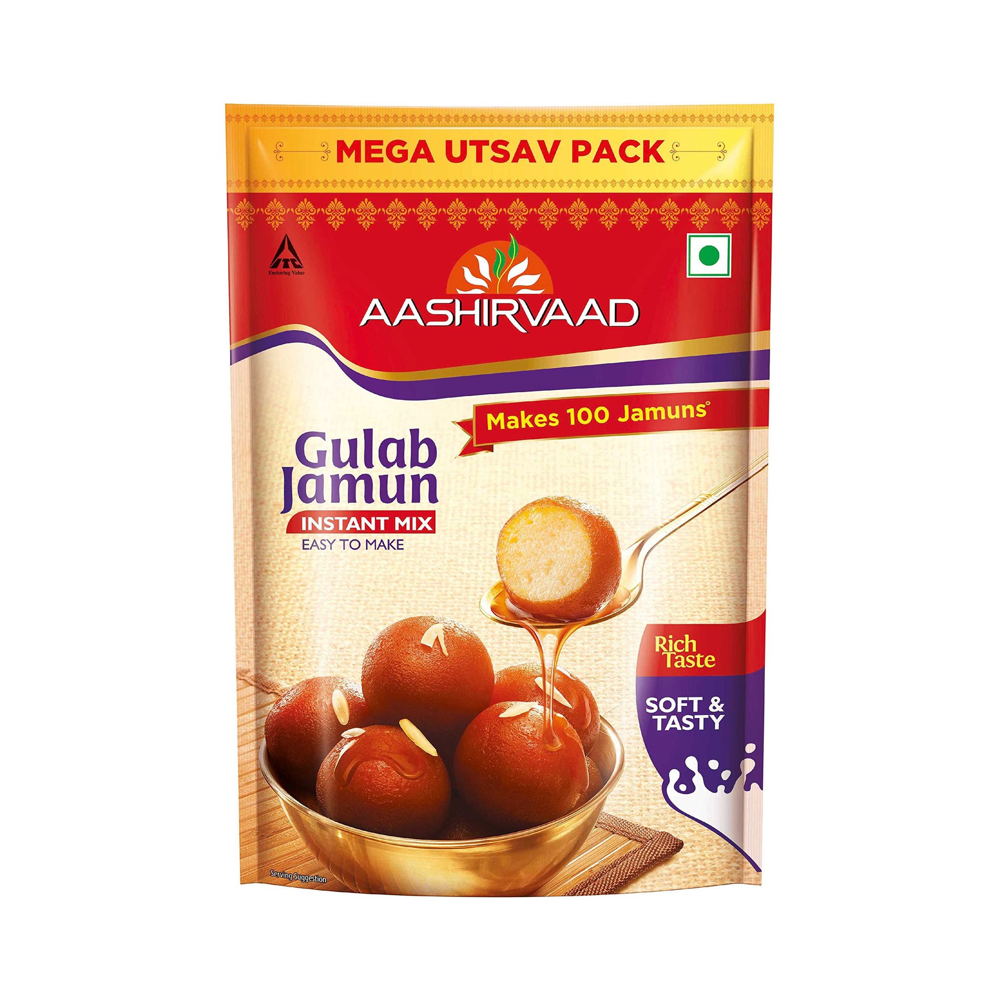 Aashirvaad Instant Mix Gulab Jamun, 500G Pack, Easy To Make Soft & Delicious, 100 Gulab Jamuns In Just 3 Steps