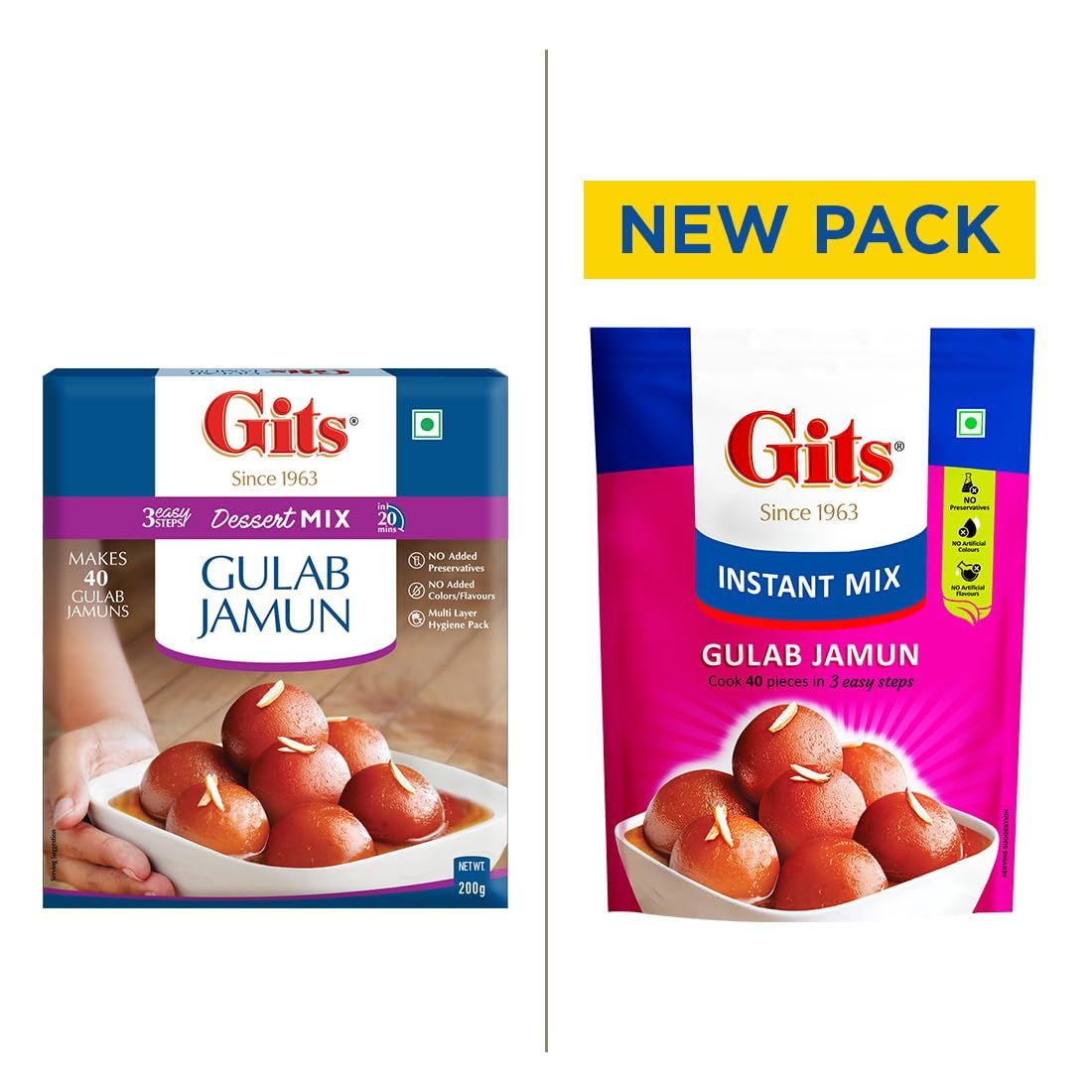 Gits Instant Gulab Jamun Dessert Mix, Makes 40 Per Pack, Pure Veg, Delicious Indian Dessert And Mithai, 200G