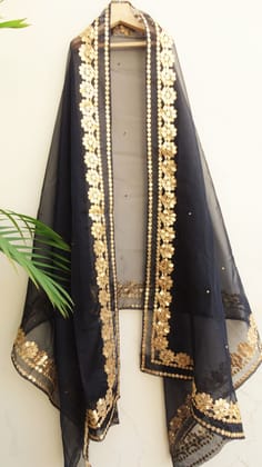 ORGANZA SOLID BLACK WOMEN DUPPATTA WITH GOTA PATTI WORK (pack of 2)