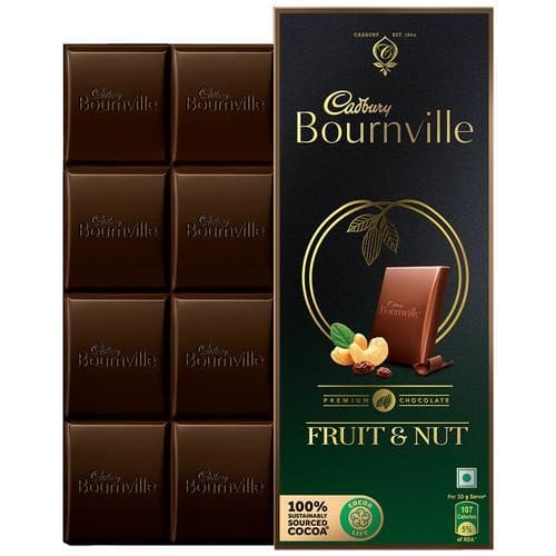 Cadbury Bournville Dark Chocolate Bar, Fruit & Nut, 50% Cocoa Rich Dessert, 80 G