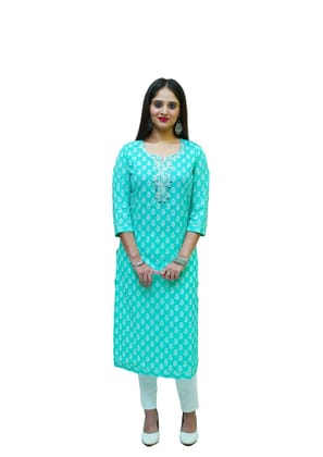 AQUA GREEN HAND BLOCK PRINTED COTTON STRAIGHT KURTI AQUA GREEN HAND BLOCK PRINTED COTTON STRAIGHT KURTI