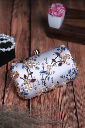 Embellished Women Hand Clutch cum sling bag White with Multi Color Embellished Women Hand Clutch cum sling bag White with Multi Color