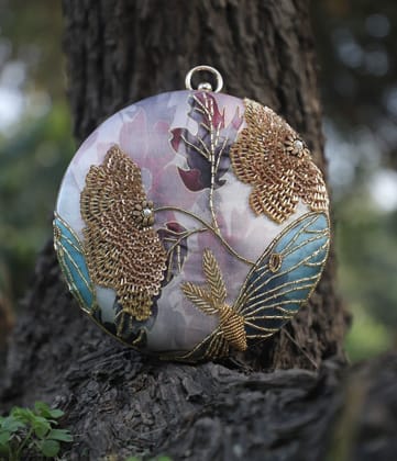 Womens Hand Embroided beaded Round Clutch Cum Sling Womens Hand Embroided beaded Round Clutch Cum Sling