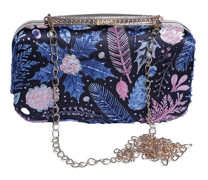 Exclusive Embellished women Hand Clutch cum sling bag (Blue With Multi Color) Exclusive Embellished women Hand Clutch cum sling bag (Blue With Multi Color)