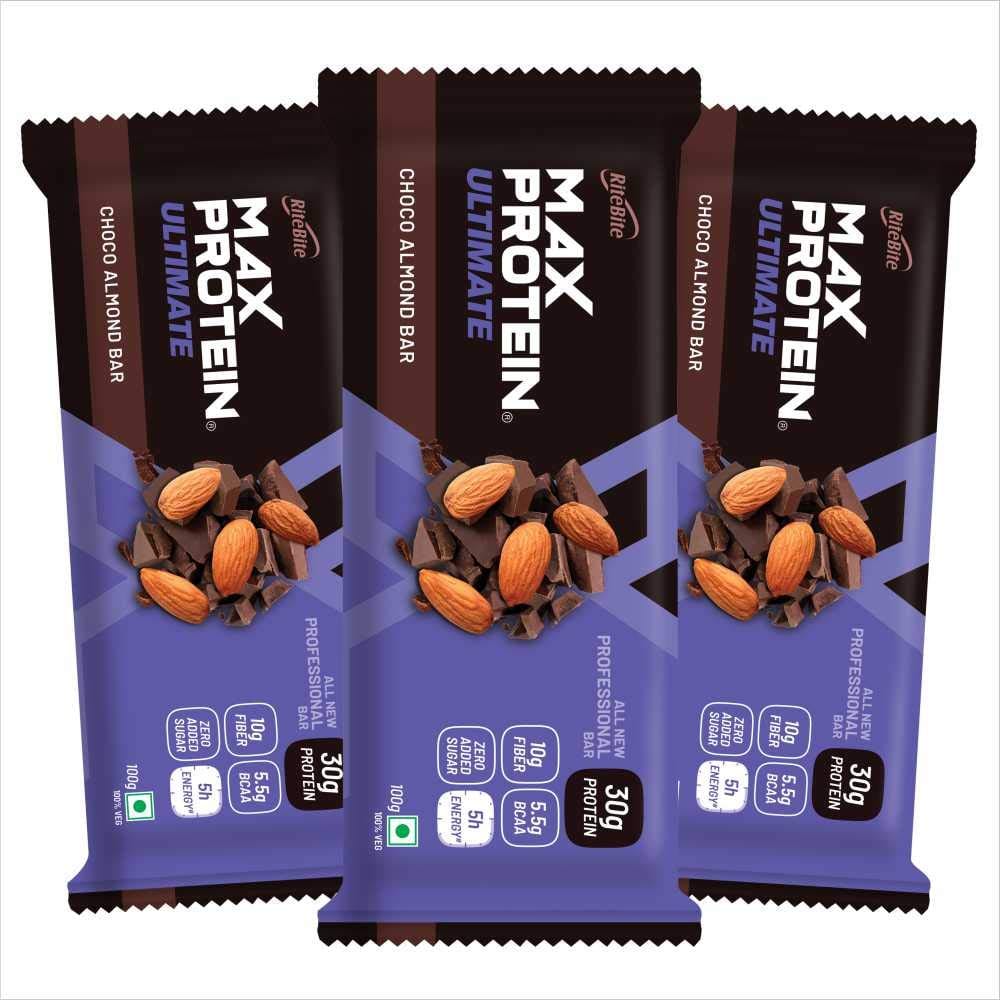 Ritebite Max Protein Ultimate Choco Almond 30G Protein Bars Protein Blend, Fiber, Vitamins & Minerals, 100G (Pack Of 3)