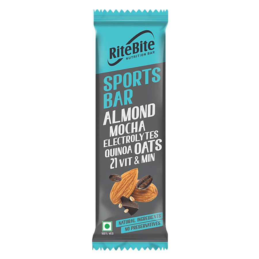 Ritebite Max Protein Multigrain Energy Bar, Sports Bar, Healthy Snack, High In Protein & Fibre, With Real Almond 21 Vits & Minerals, 40 G