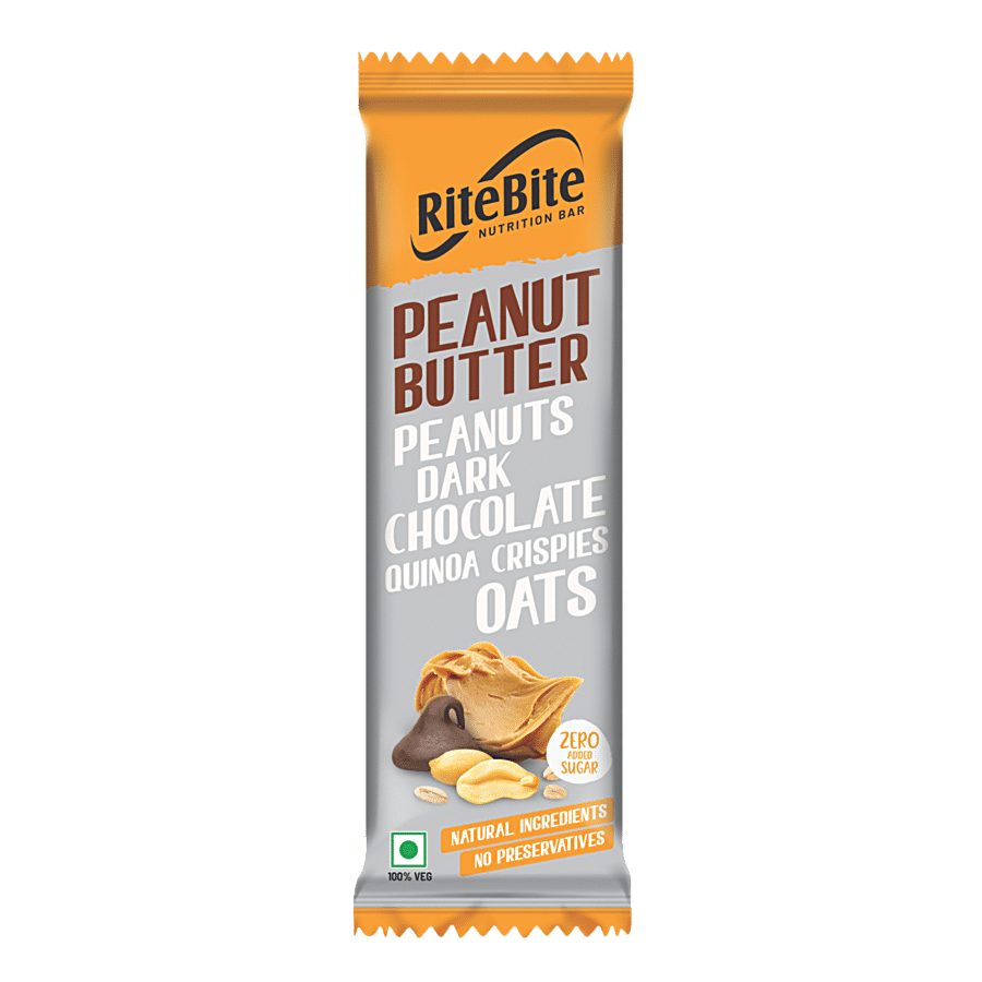 Ritebite Max Protein Multigrain Energy Bar, Peanut Butter, Healthy Snack, High In Protein & Fibre, Dark Chocolate Coating, Zero Added Sugar, 40 G