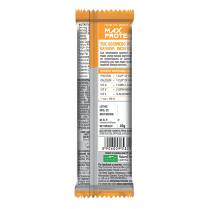 Ritebite Max Protein Multigrain Energy Bar, Peanut Butter, Healthy Snack, High In Protein & Fibre, Dark Chocolate Coating, Zero Added Sugar, 40 G