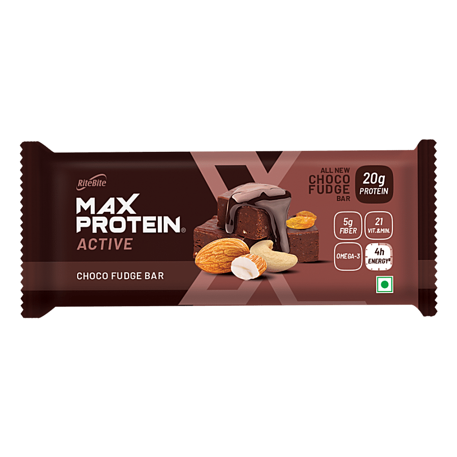 Ritebite Max Protein Bars Choco Fudge 20 G, Active Protein, Healthy Protein Snacks, 75 G Pouch