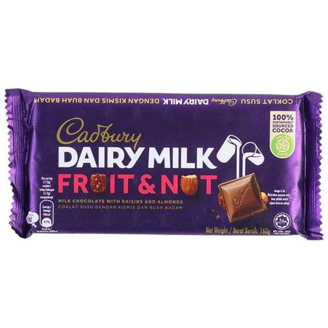 Cadbury Dairy Milk Chocolate, Fruit & Nut, 160 G