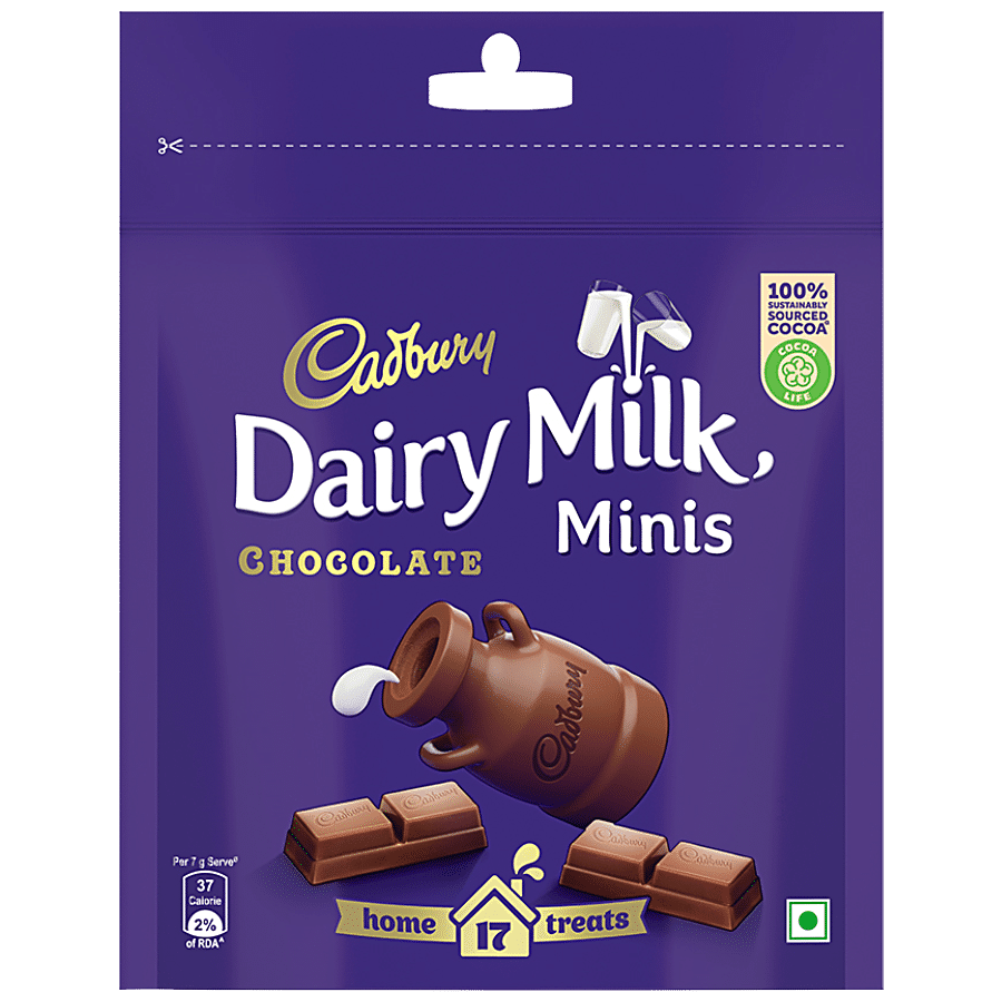 Cadbury Dairy Milk Minis, Home Treats, Mini Chocolate Bars, 119 G (17 Pcs)