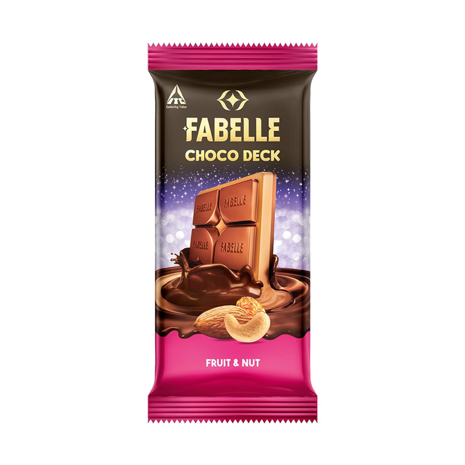 Fabelle Choco Deck Fruit & Nut, 3 Layered Premium Milk Chocolate Bar With Choco Crme And Fruit & Nuts, 128 G