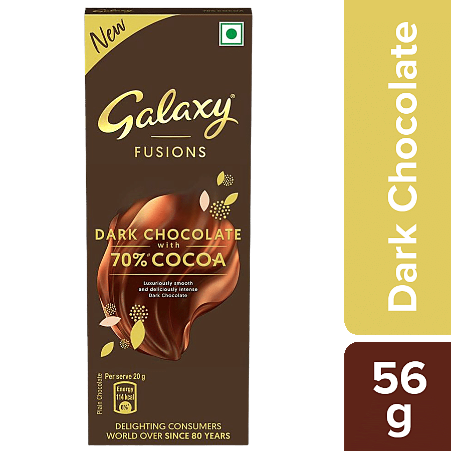Galaxy Fusions Dark Chocolate Bar, Silky & Smooth, With 70% Cocoa, 56 G