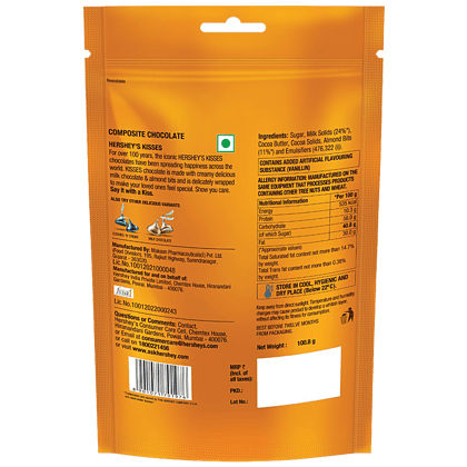 Hersheys Kisses, Almonds Chocolate, 100.8 G