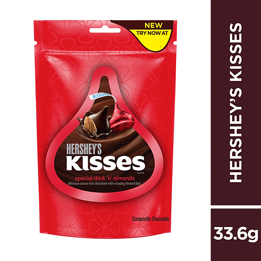 Hershey's Kisses Special Dark N Almonds Chocolate, Rich Flavour, 33.6 G