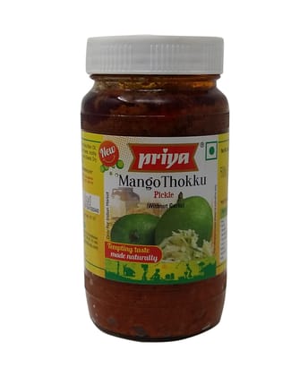Priya Mango Thokku Pickle Without Garlic, 500G, Authentic Telugu Style Aam Achar Homemade Andhra Pickles With Grated Mangoes And Mixed Spices, Glass Jar