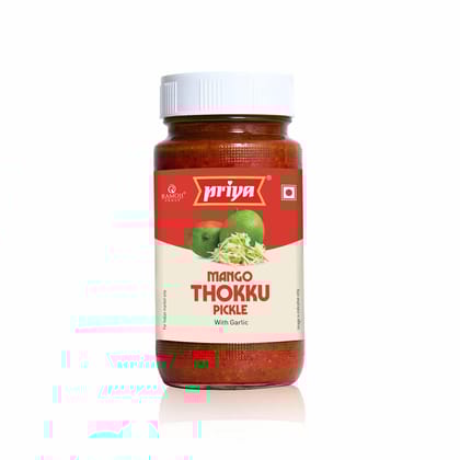 Priya Mango Thokku Pickle With Garlic, 500G, Authentic Telugu Style Aam Achar, Traditional South Indian Taste, Homemade Andhra Pickles, Tangy & Spicy, With Grated Mangoes And Mixed Spices, Glass Jar