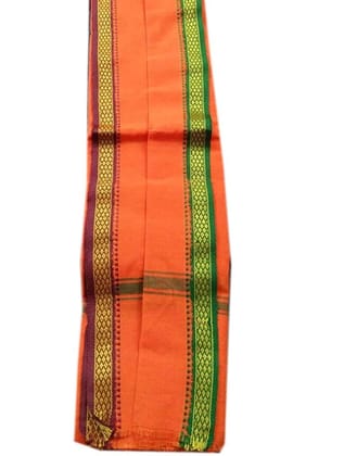 Lafabriqueind pure cotton soft gamcha, ORANGE color towel, big border, 2 mtr size, Pack of 1