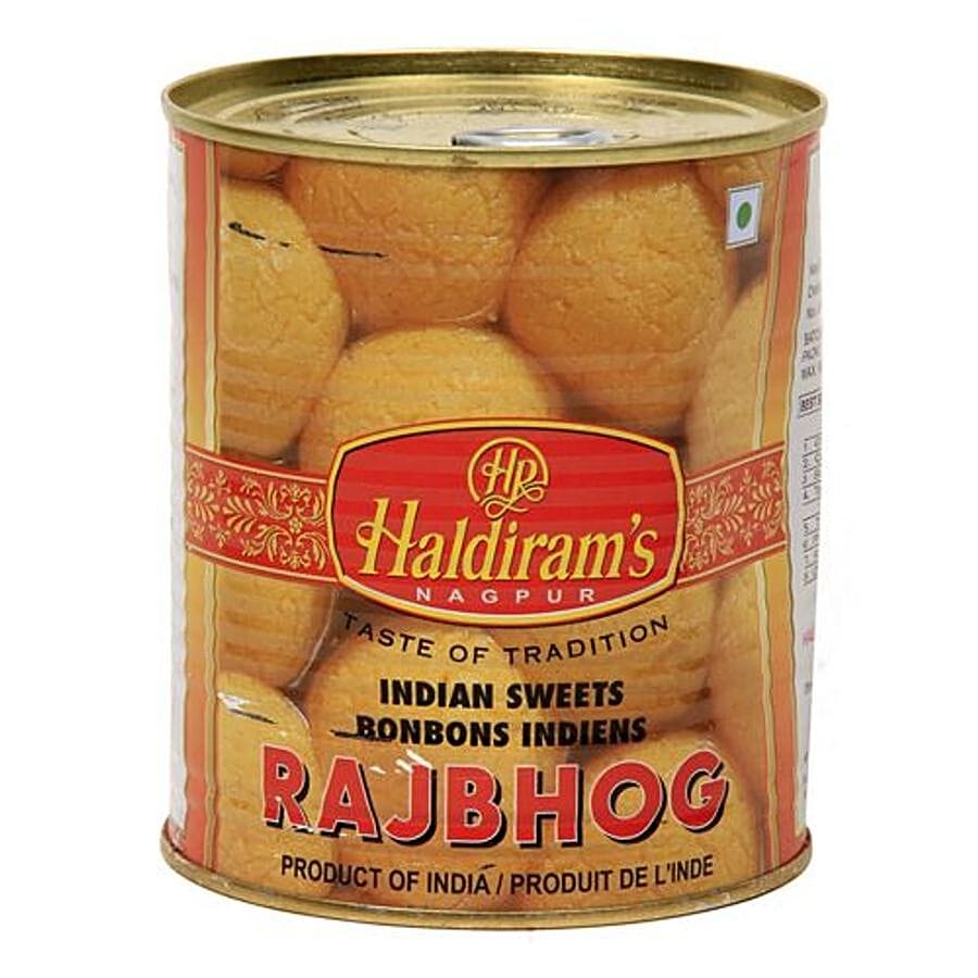 Haldiram's Rajbhog, Dipped In Sugar Syrup, Sweet Delicacy, 1 Kg Tin