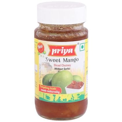 Priya Chutney, Sweet Mango Sliced Without Garlic, 340 G Bottle