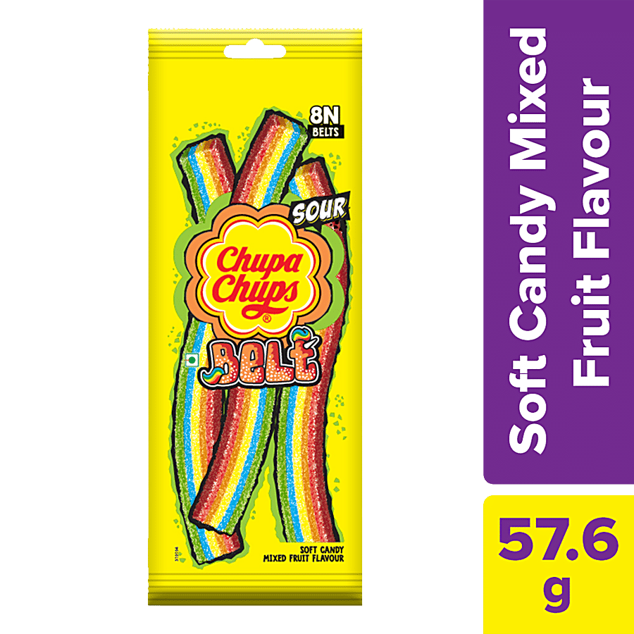 Chupa Chups Sour Belt Mixed Fruit Flavour 57.6 G (pack Of 24)