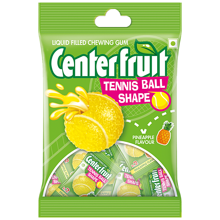 Center Fruit Liquid Filled Chewing Gum, Pineapple Flavour, Tennis Ball Shape, 67.2 G, 16 Pcs