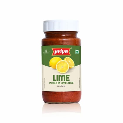 Priya Lime Pickle With Garlic, 300G, Authentic Telugu Style Achar |Traditional South Indian Taste |Homemade Nimbu Achar, Tangy And Spicy, With Lime Juice, Glass Jar