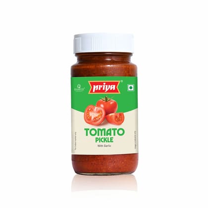 Priya Tomato Pickle With Garlic, 300G, Authentic Telugu Style Tamatar Achar |Traditional South Indian Taste, Homemade Andhra Pickles, With Tomato Pieces, Tamarind Paste & Mixed Spices, Glass Jar