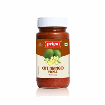 Priya Cut Mango Pickle With Garlic, 300G, Authentic Telugu Style Aam Achar |Traditional South Indian Taste, Homemade Andhra Pickles, Tangy And Spicy, With Mango Pieces & Mixed Spices, Glass Jar