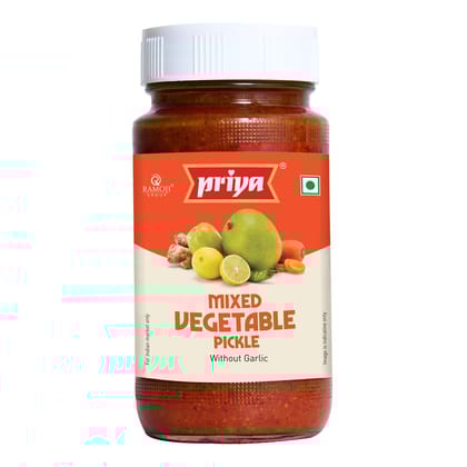 Priya Mixed Vegetable Pickle Without Garlic, Authentic Telugu Style Mixed Achar, Traditional South Indian Taste, 300G