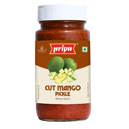 Priya Cut Mango Pickle Without Garlic, Authentic Telugu Style Aam Achar, Traditional South Indian Taste, Homemade Andhra Pickles, 300G