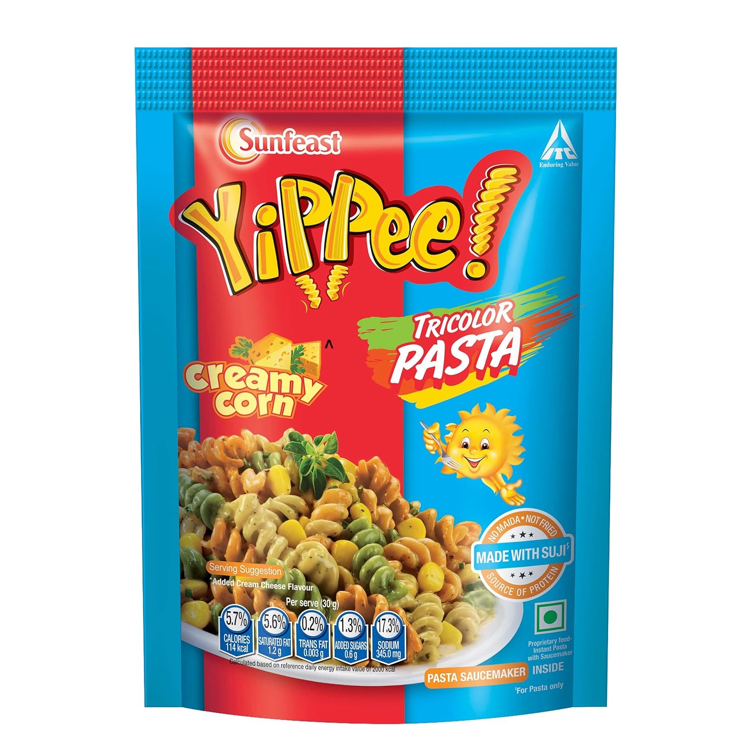 Sunfeast Yippee! Tricolor Instant Pasta, Creamy Corn, 65G