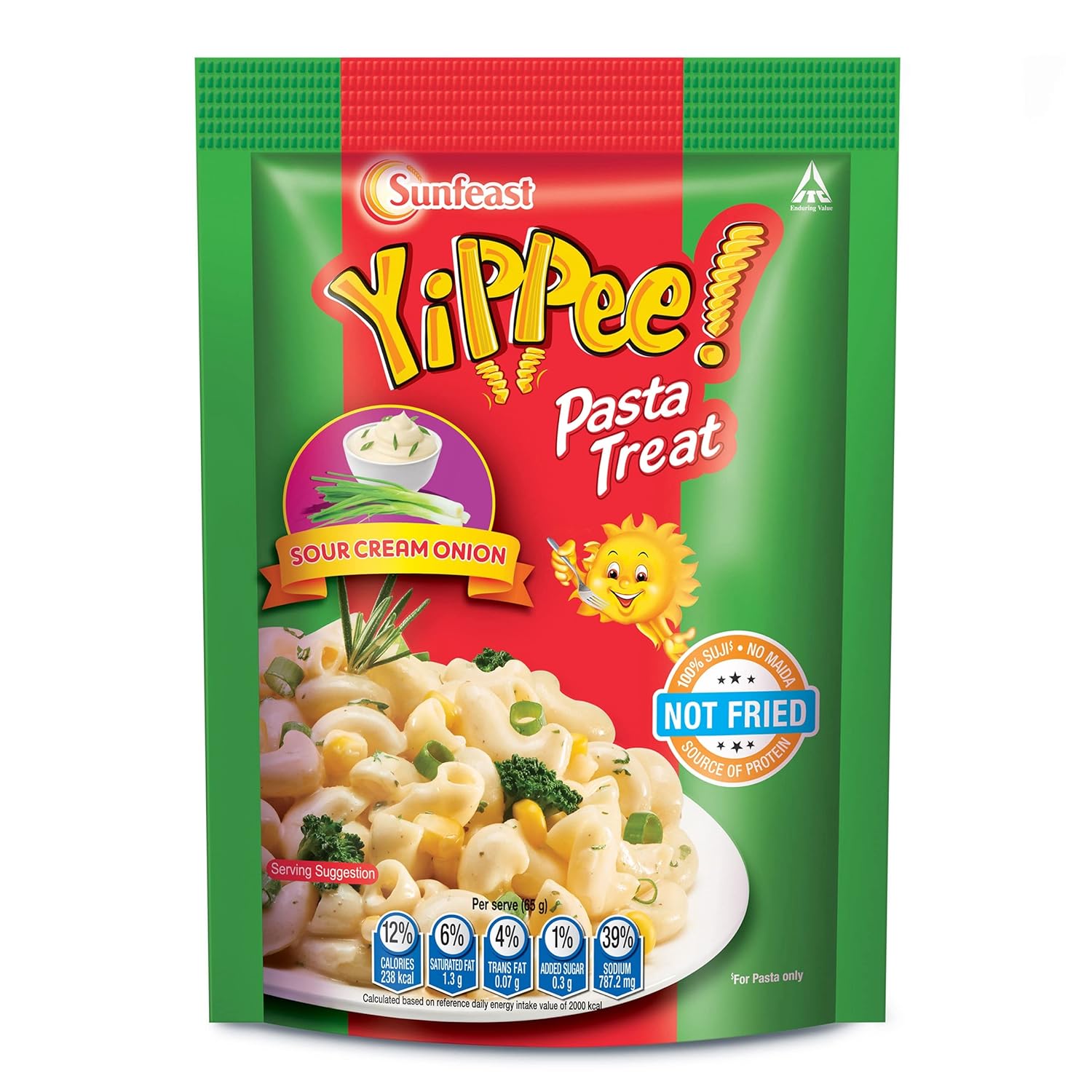 Sunfeast Yippee! Pasta Treat, Cheesy And Soft Suji, Rawa Pasta, Sour Cream And Onion, 65G Pack