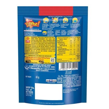 Sunfeast Yippee! Pasta Treat, Cheesy And Soft Suji, Rawa Pasta, Cheese, 65G Pack