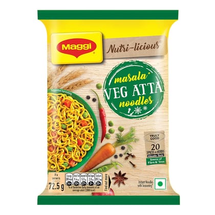 Nestle Maggi Nutri, Licious Masala Veg Atta Noodles, 72.5G Pouch