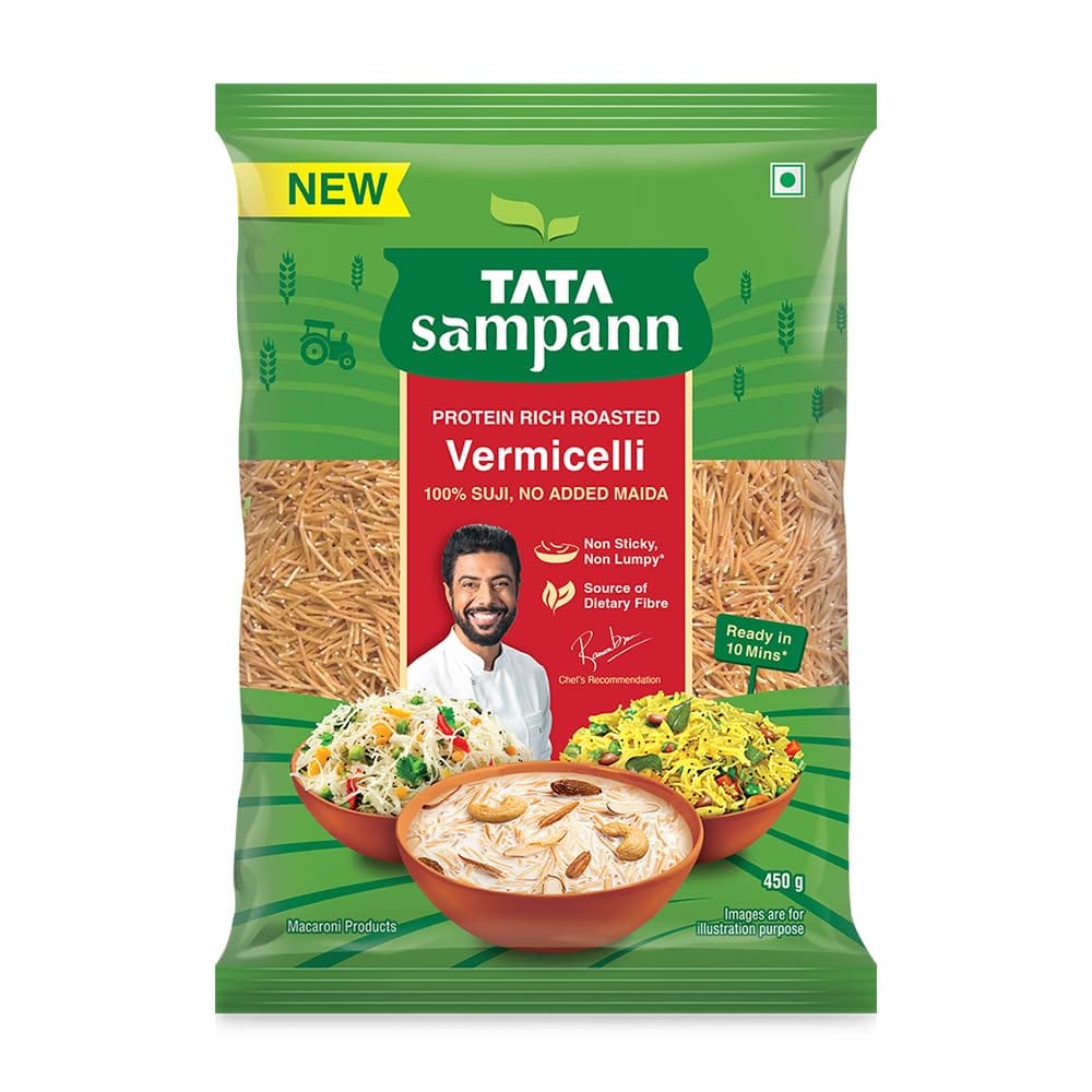 Tata Sampann Roasted Vermicelli, Protein Rich Seviyan, Made With Suji, No Added Maida, Source Of Dietary Fibre, 450G