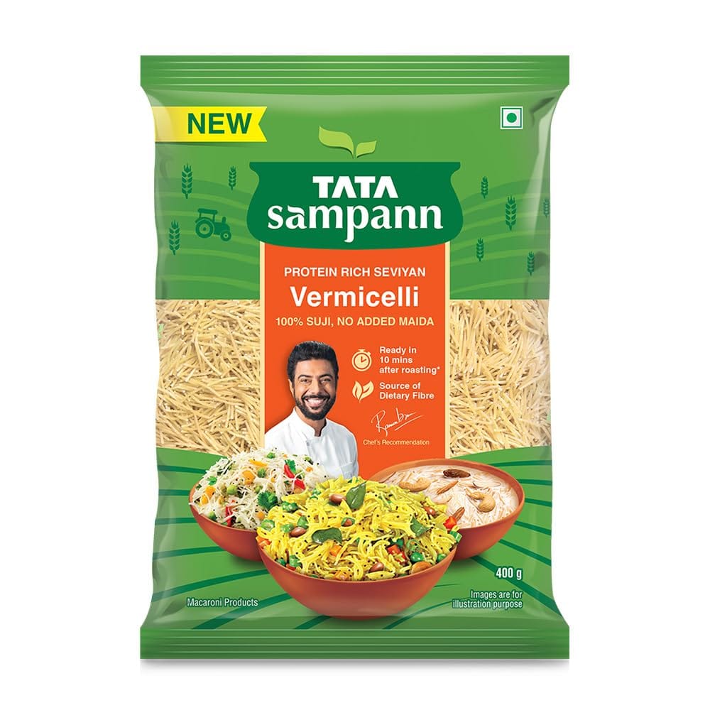 Tata Sampann Unroasted Vermicelli, Protein Rich Seviyan, Made With Suji, No Added Maida, Source Of Dietary Fibre, 400G
