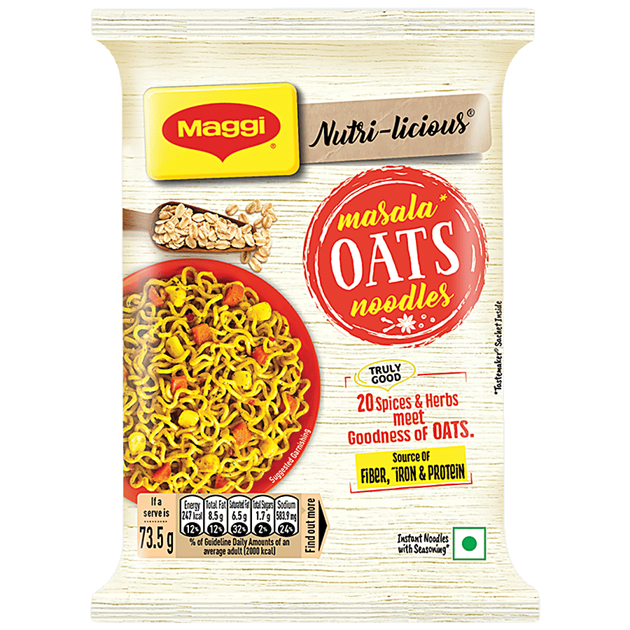 Maggi Noodles, Nutri, Licious Masala Oats, 73.5 G Pouch