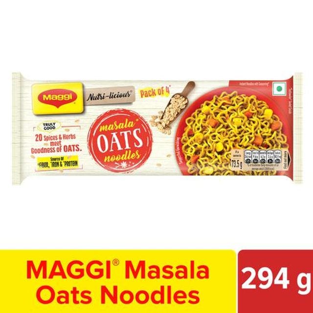 Maggi Masala Oats Noodles, Source Of Fibre & Iron, 294 G Pouch